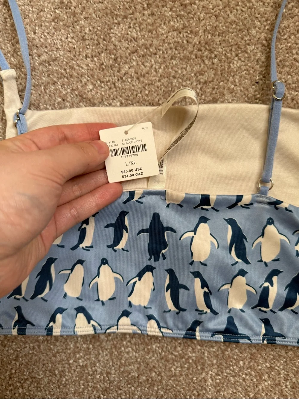 Anthropologie Light Blue Penguin Print Bralette - Picture 3 of 3
